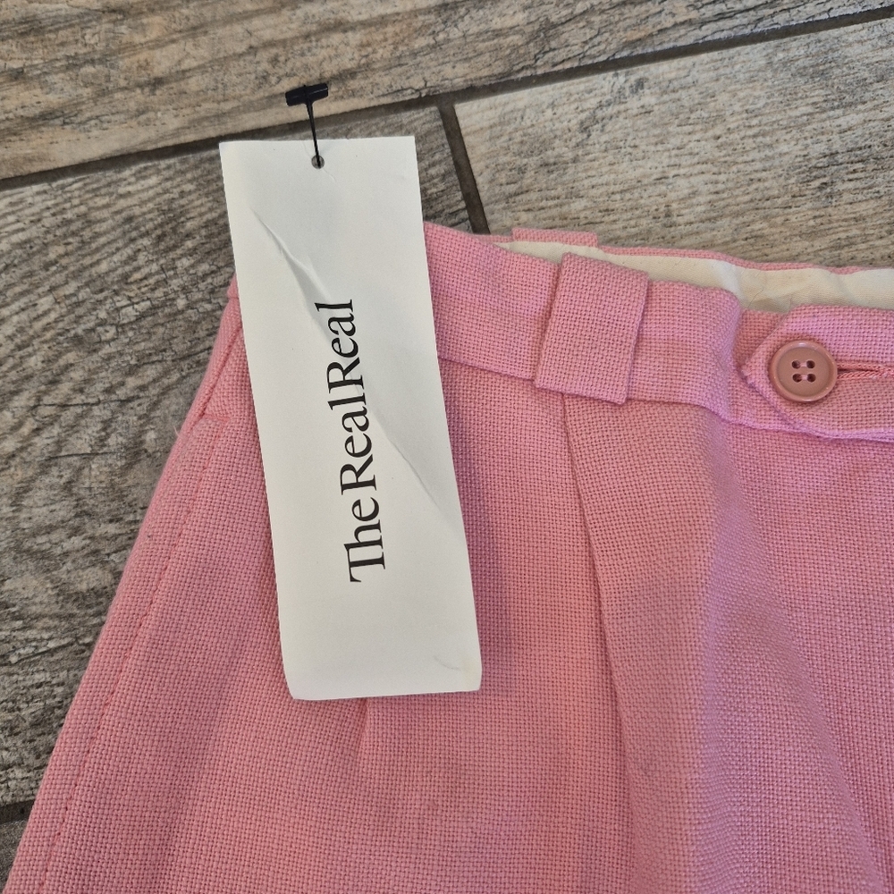 Burberry London Pink Silk Linen Pleated High Waist Trousers Straight Leg - Picture 4 of 13